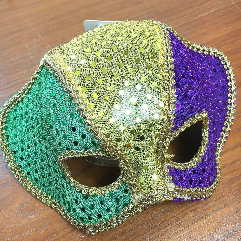 Mardi Gras Gold Green Purple Sequin Head Band Face mask Unisex NWT NOS